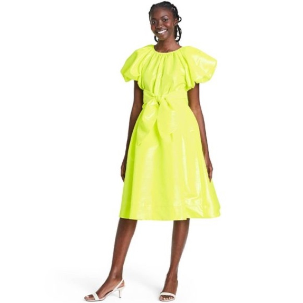 ChristopherJohnRogers Puff Sleeve Tie Waist Volume Dress